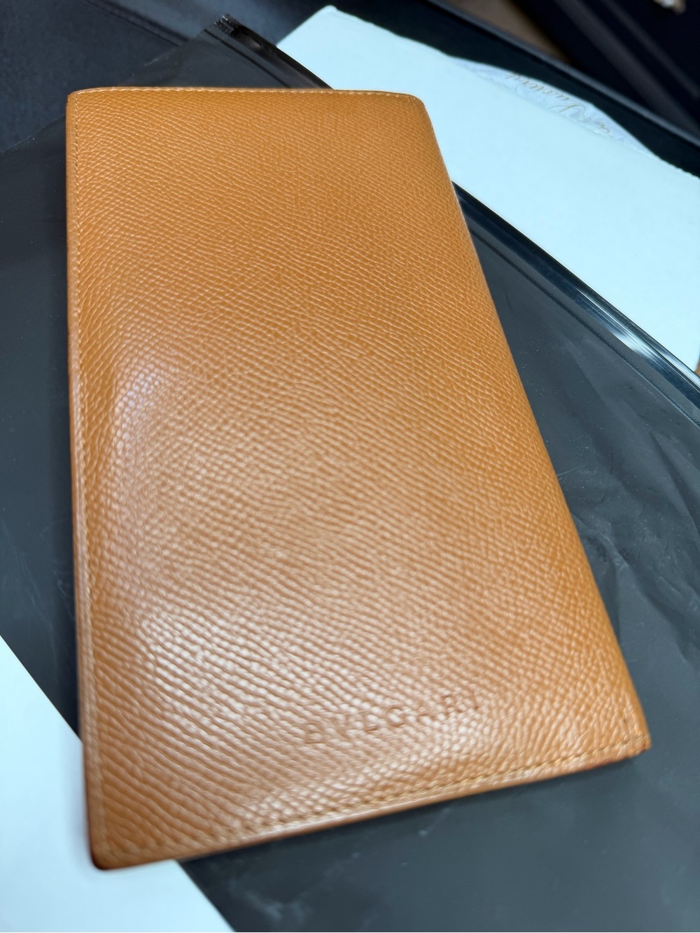 Leather Long Wallet in Tan- Bvlgari